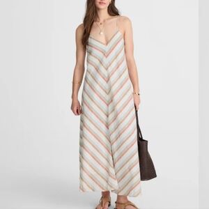 New Madewell Striped V-Neck Midi Dress in 100% Linen NV472 Size M NWT